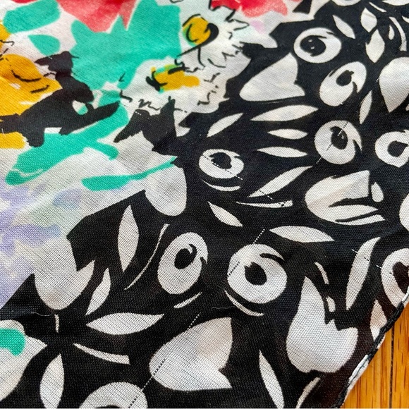 Vintage 1960’s Avon Square Scarf Made In Italy Floral Black White Red Yellow - Picture 6 of 8